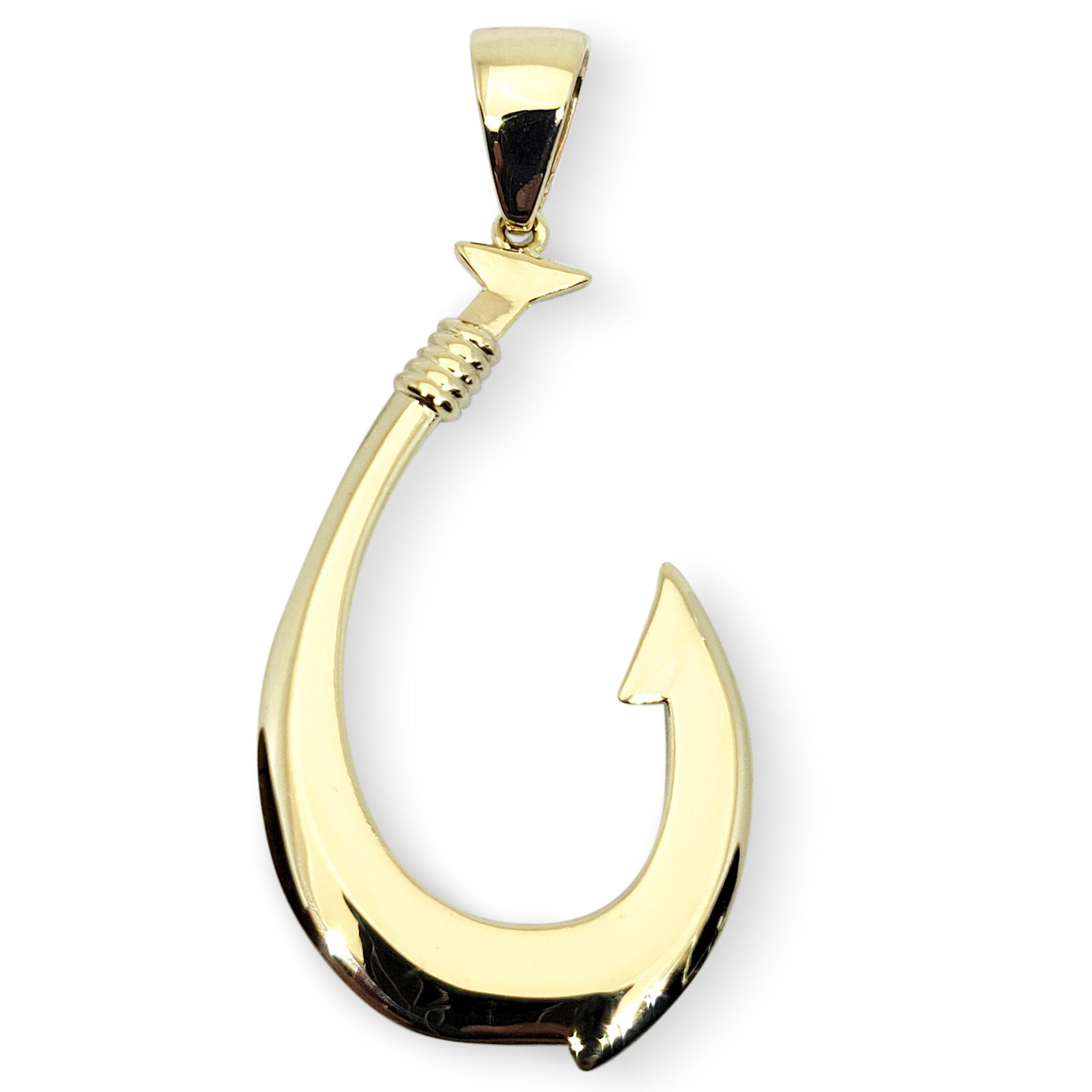 Solid 14K Yellow Gold Fish Hook Pendant, Large, 2.5 Inch, Hawaiian Fish Hook Jewelry, Hawaiian Makau, Hei Matau, Polynesian Pendant