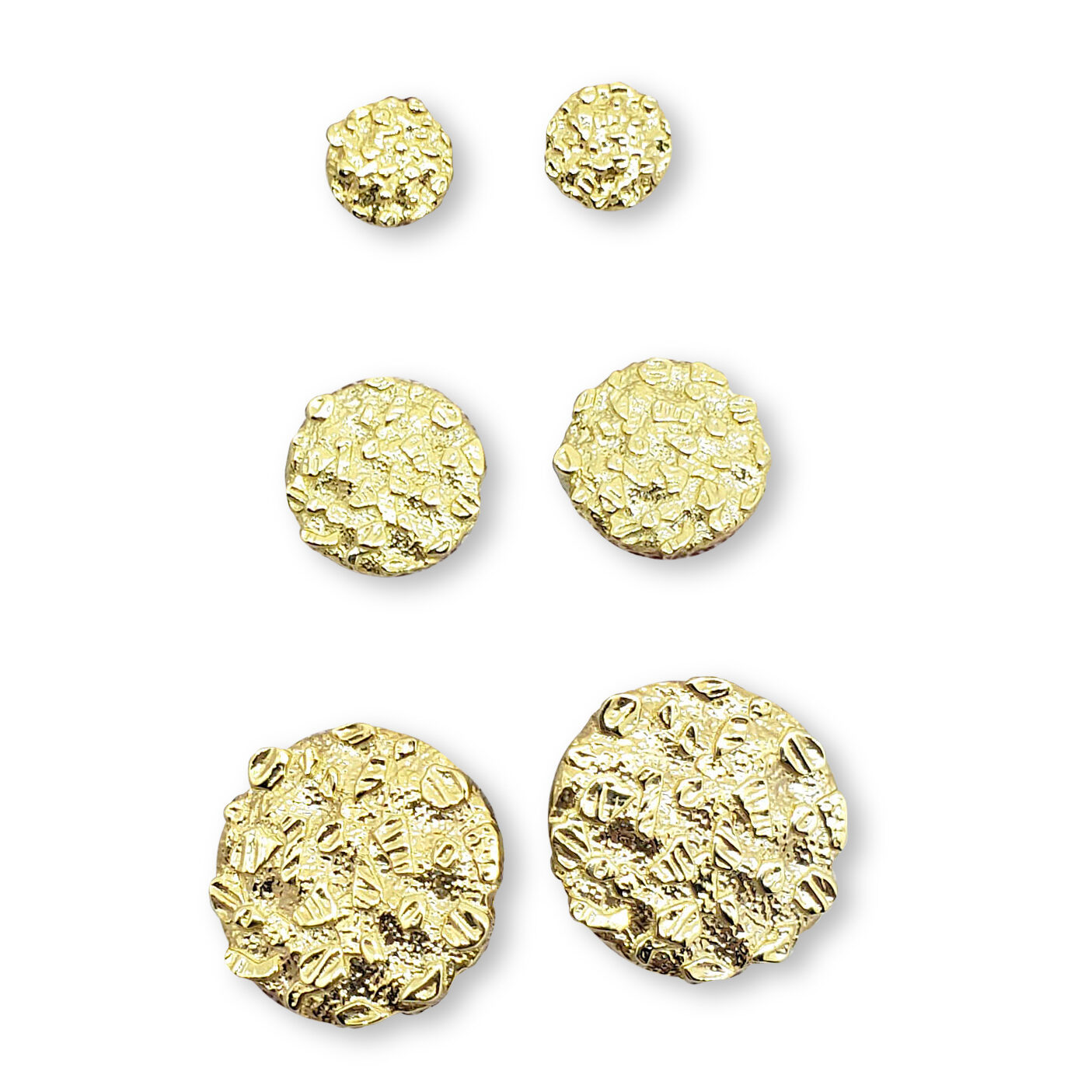 Solid 10K Yellow Gold Round Nugget Earrings, All Sizes (Small, Medium, Large)