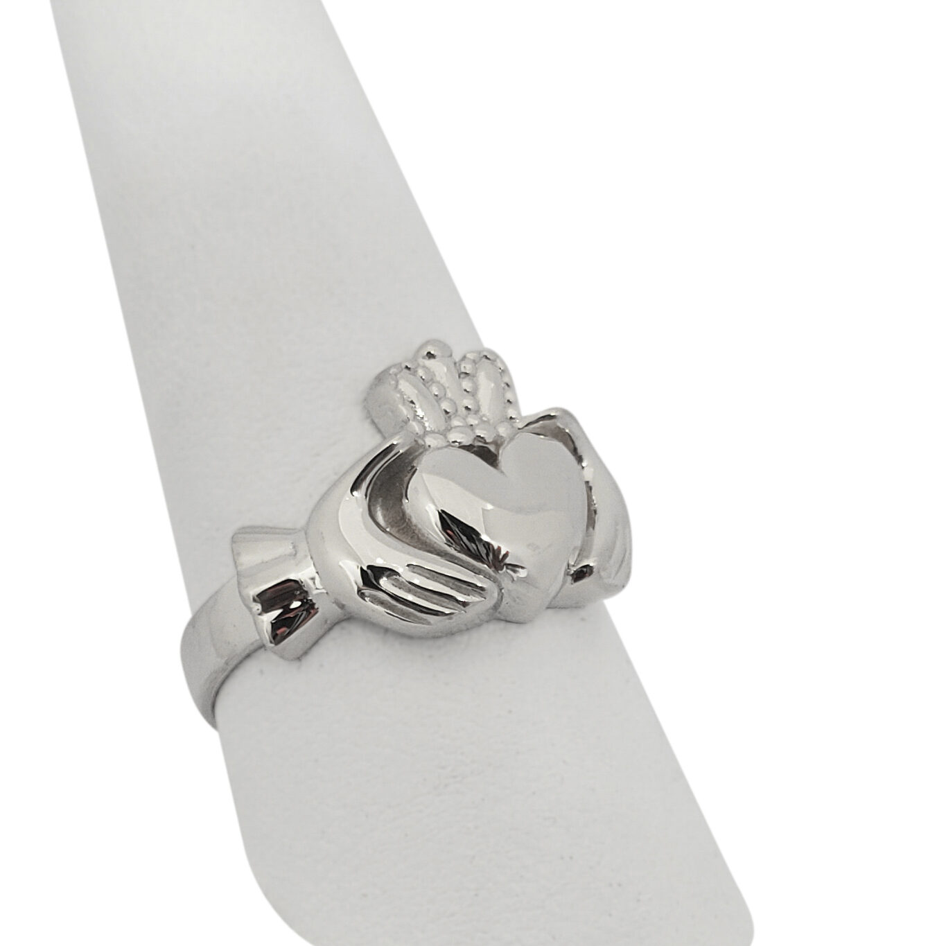 Solid 18K White Gold Claddagh Ring, Irish, Large, Celtic Ring, Sizes 3 - 15