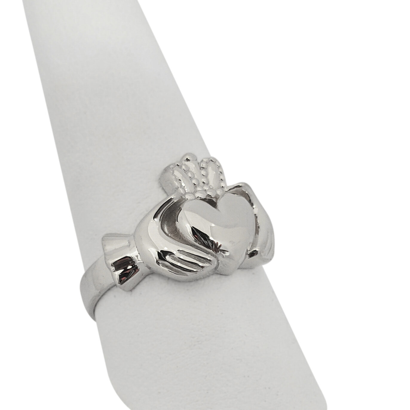 Solid 14K White Gold Claddagh Ring, Irish, Large, Celtic Ring, Sizes 3 - 15