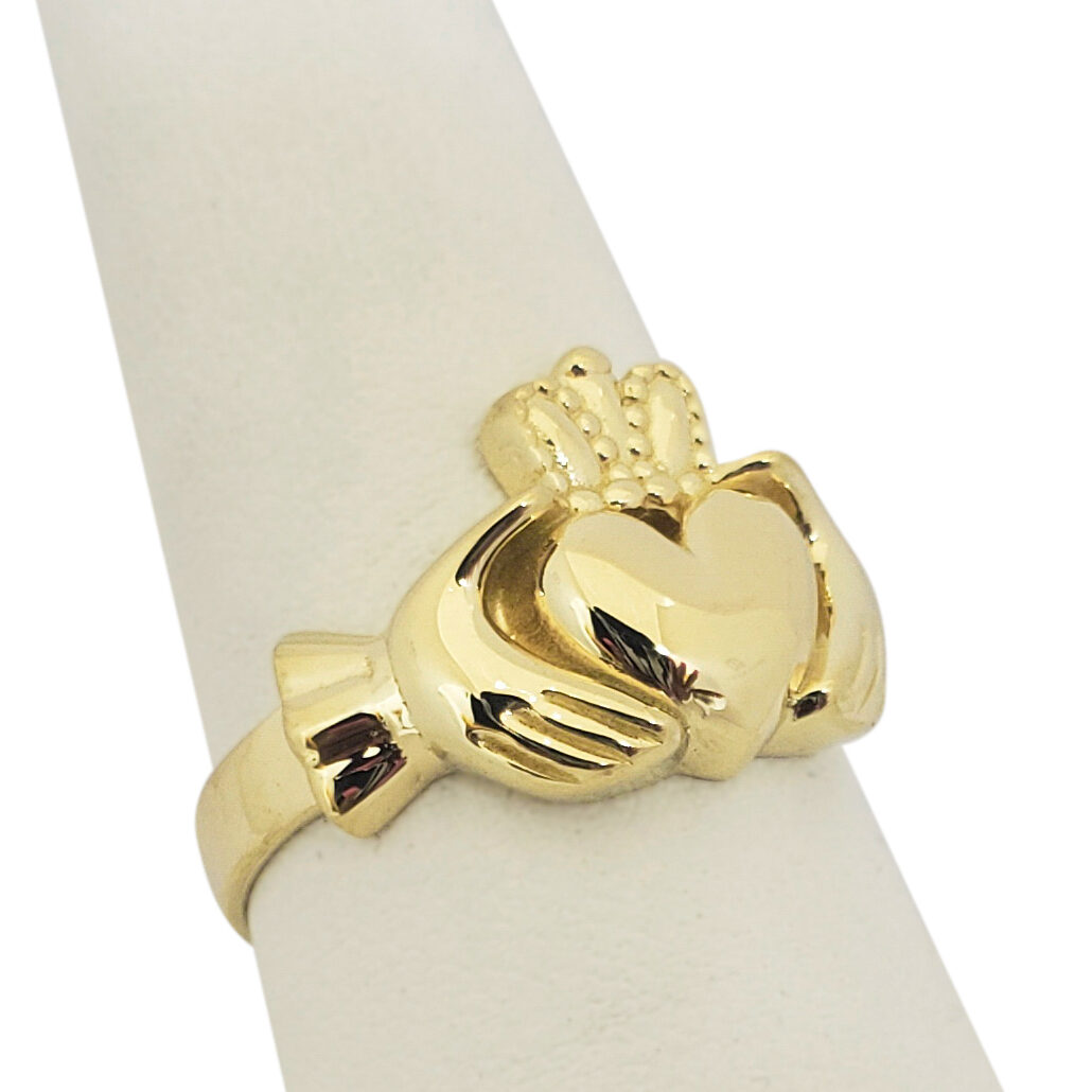 Solid 10K Yellow Gold Claddagh Ring, Irish, Large, Celtic Ring, Sizes 3 - 15