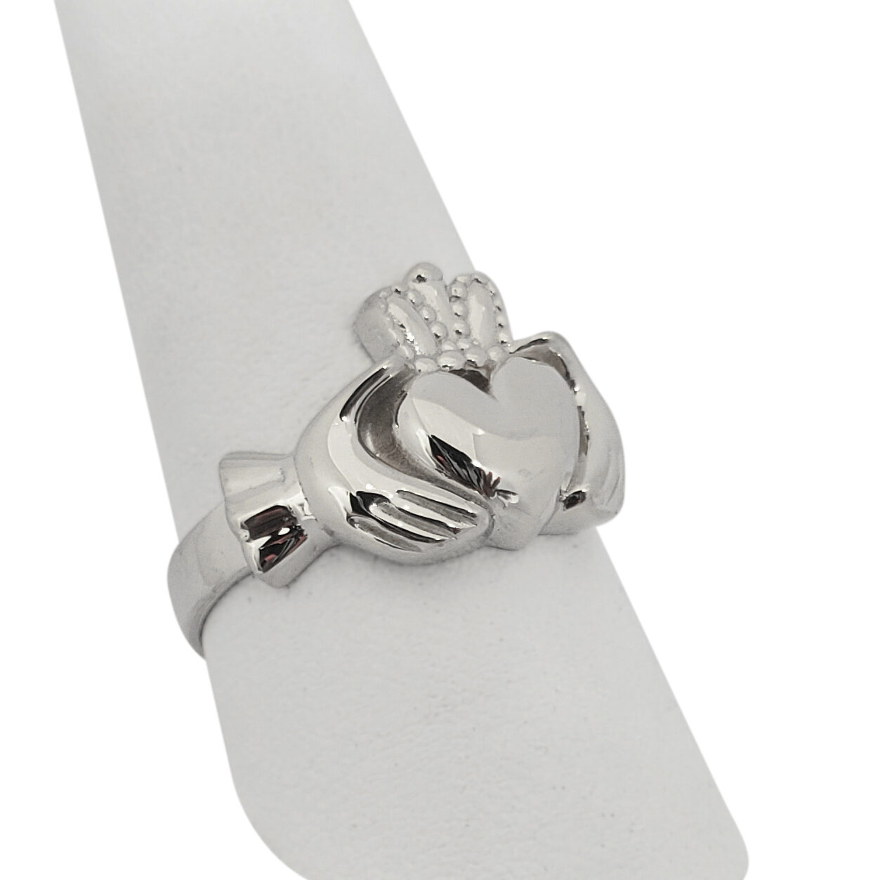 Solid 10K White Gold Claddagh Ring, Irish, Large, Celtic Ring, Sizes 3 - 15