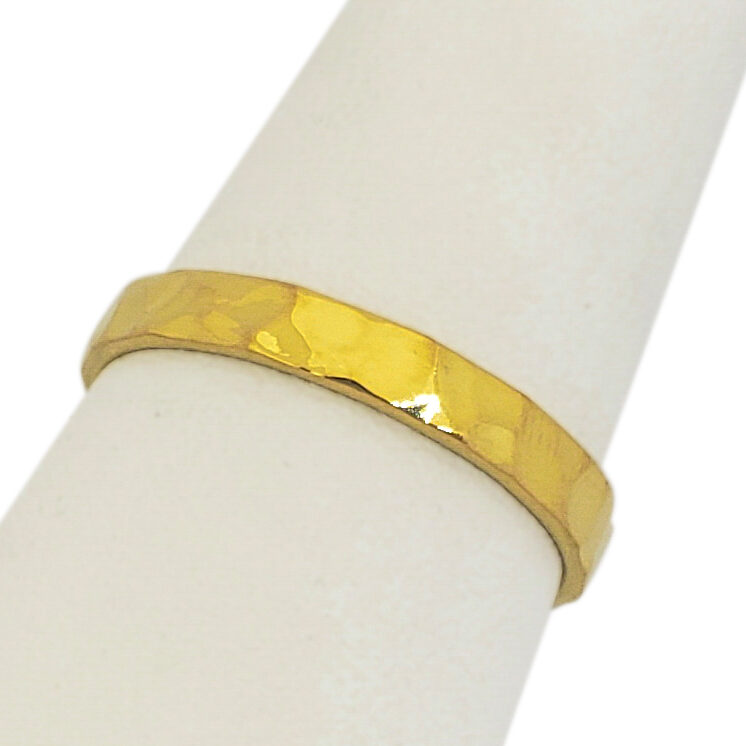 Solid 24K Yellow Gold Hammered Ring 3mm Sizes 1 - 12 Midi Faceted Stack Band