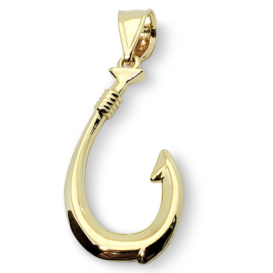 Solid 10K Yellow Gold Fish Hook Pendant, 1.1 Inch, 1.2 Grams, Hawaiian Fish Hook Jewelry, Hawaiian Makau, Hei Matau, Polynesian Pendant