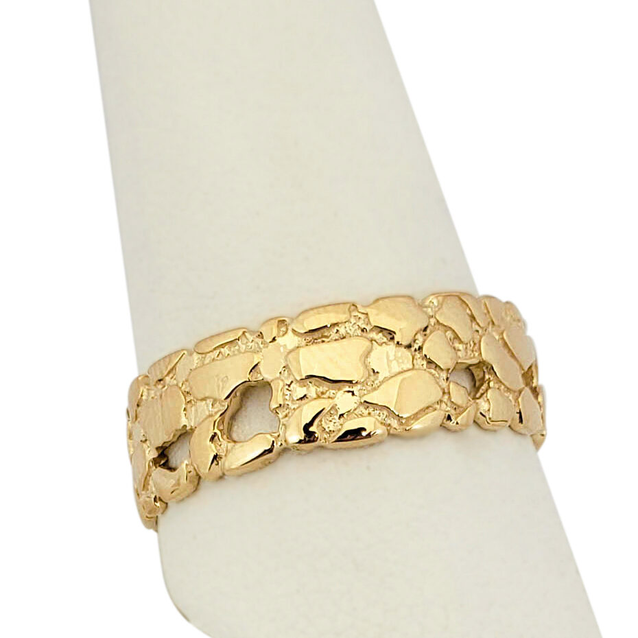 Solid 18K Yellow Gold Nugget Band, 7mm Gold Nugget Ring, Size 5 - 15