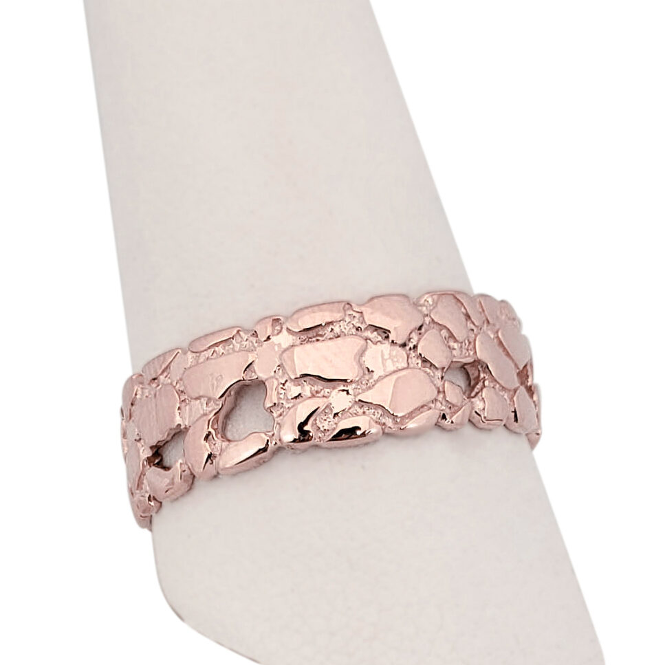 Solid 18K Rose Gold Nugget Band, 7mm Gold Nugget Ring, Size 5 - 15