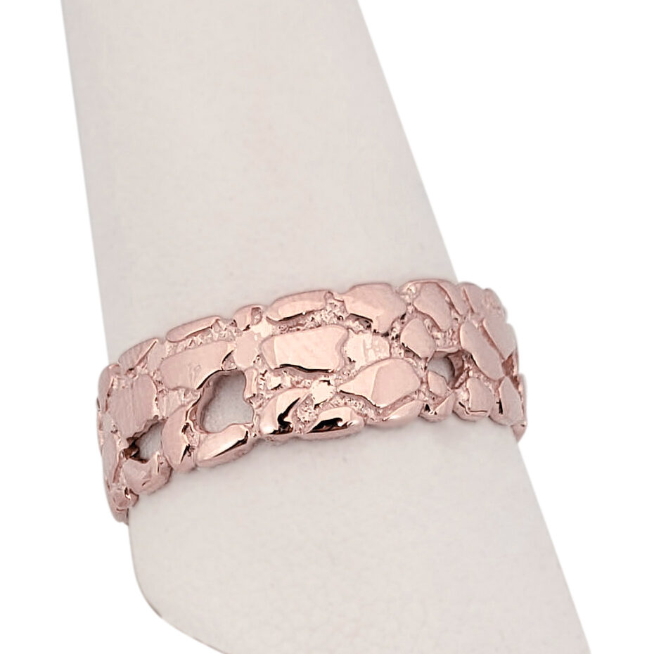 Solid 14K Rose Gold Nugget Band, 7mm Gold Nugget Ring, Size 5 - 15