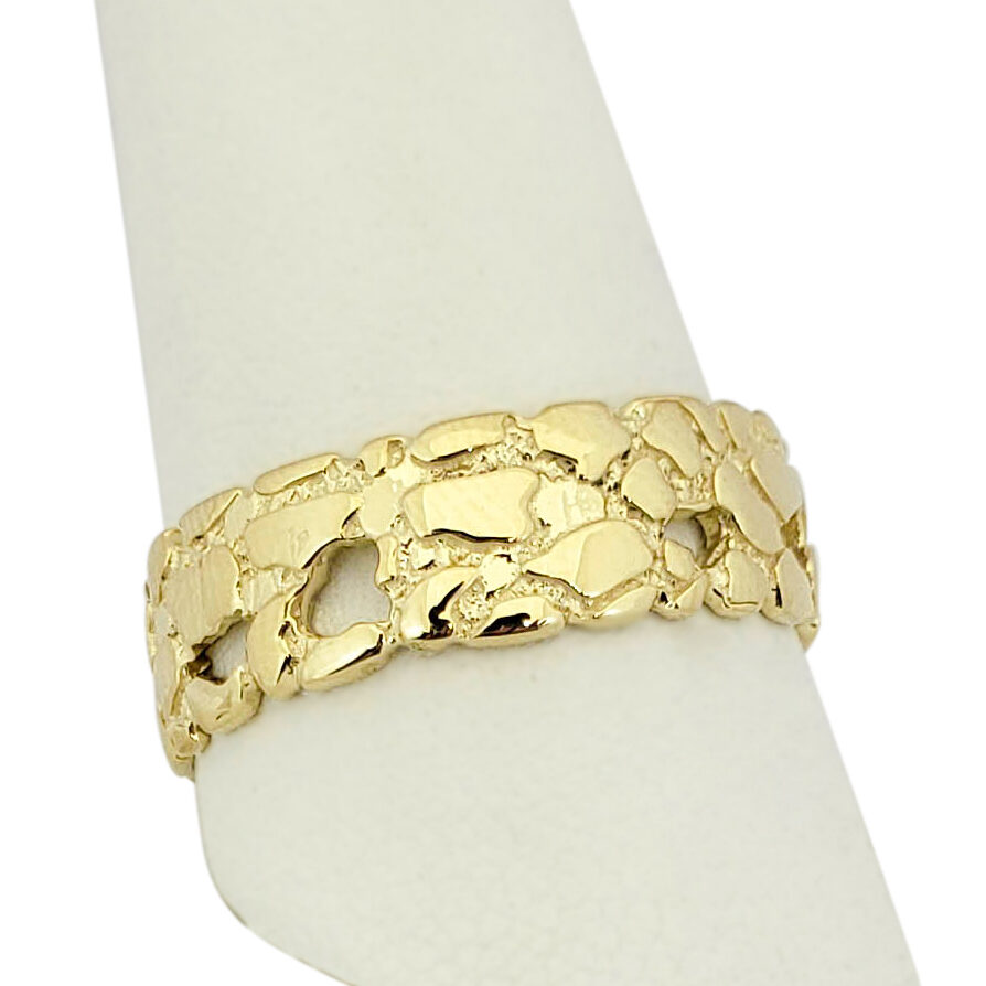 Solid 14K Yellow Gold Nugget Band, 7mm Gold Nugget Ring, Size 5 - 15