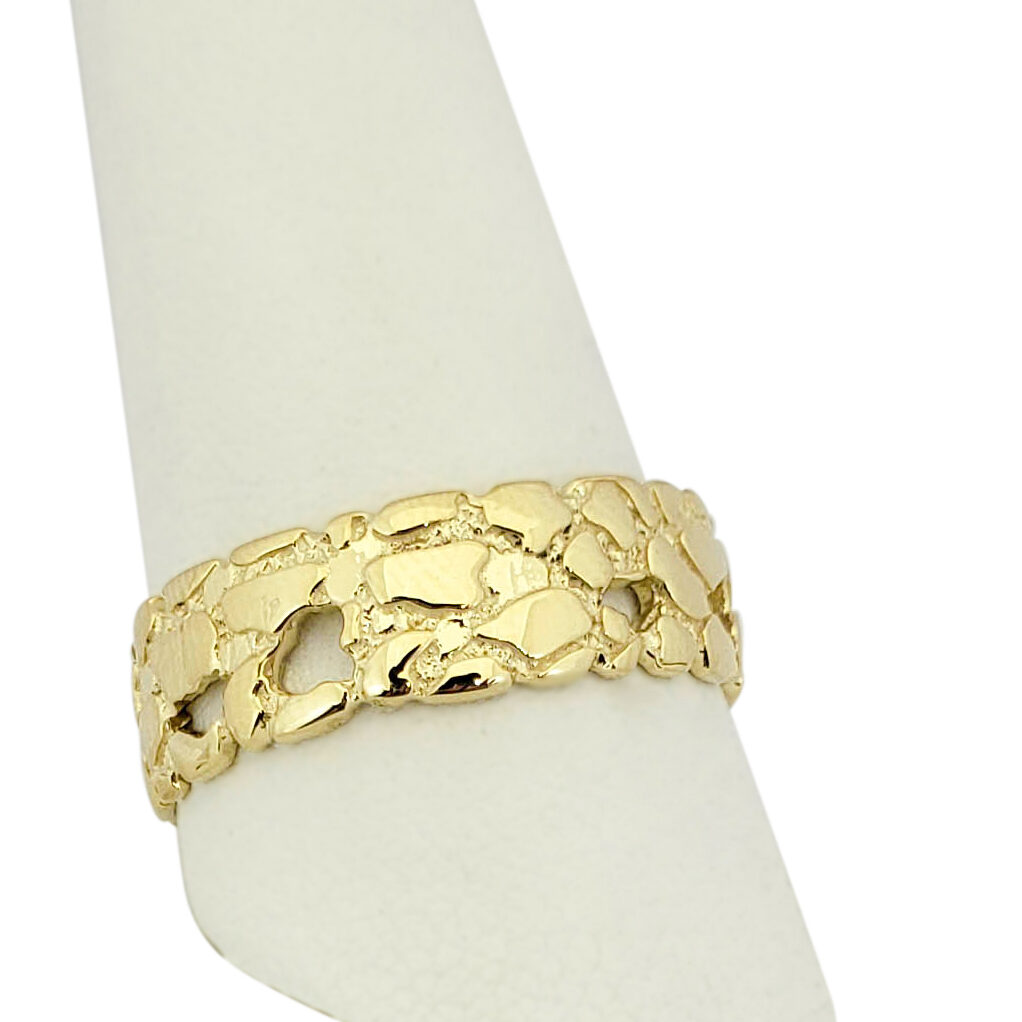 Solid 10K Yellow Gold Nugget Band, 7mm Gold Nugget Ring, Size 5 - 15
