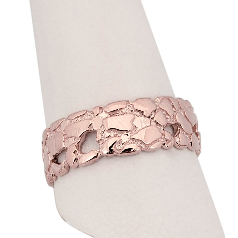 Solid 10K Rose Gold Nugget Band, 7mm Gold Nugget Ring, Size 5 - 15