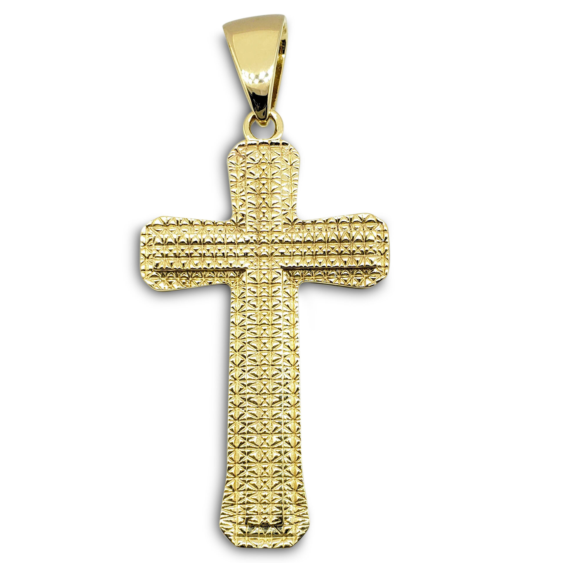 Solid 10K Yellow Gold Cross Pendant Large Diamond Cut, 6.6 grams 2.5"