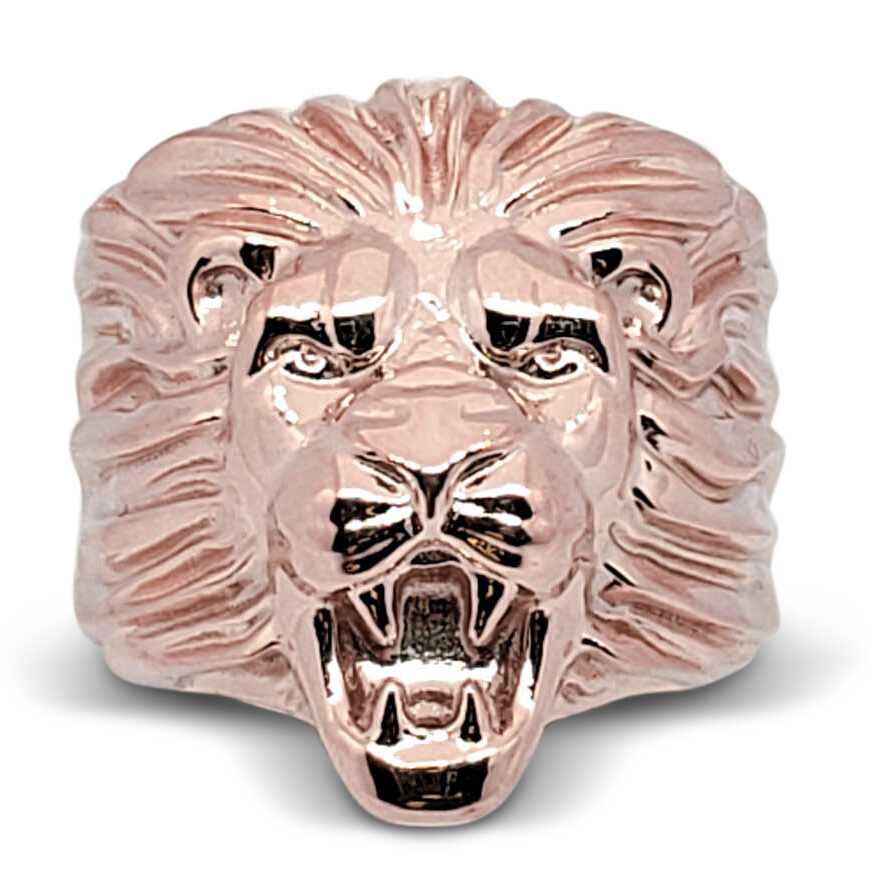 Solid 18K Rose Gold Mens Lion Ring XXL Heavy Size 5 - 15