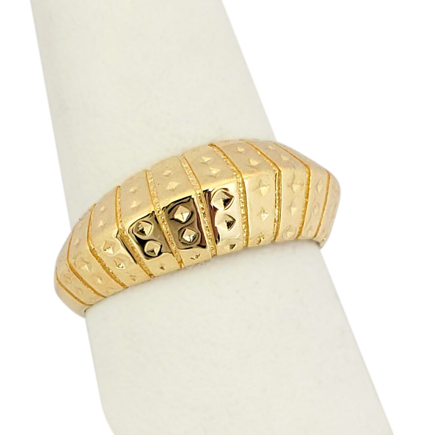 Solid 18K Yellow Gold Dome Ring, Ribbed Pointed Dome Ring, Sizes 5 - 12