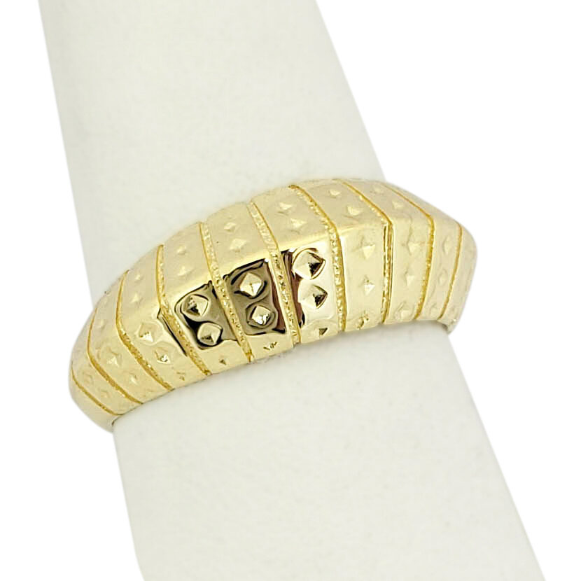 Solid 10K Yellow Gold Dome Ring, Ribbed Pointed Dome Ring, Sizes 5 - 12