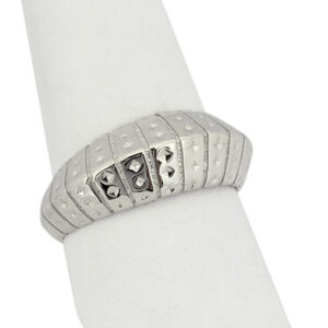 Solid 18K White Gold Dome Ring, Ribbed Pointed Dome Ring, Sizes 5 - 12