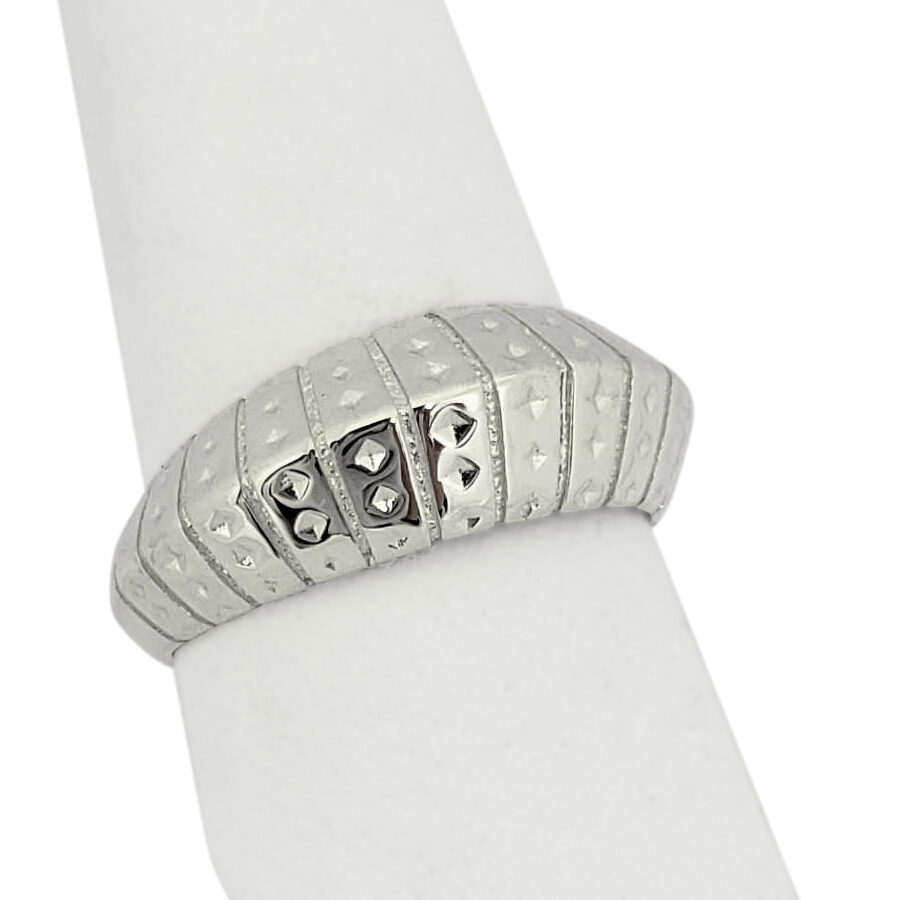 Solid 18K White Gold Dome Ring, Ribbed Pointed Dome Ring, Sizes 5 - 12