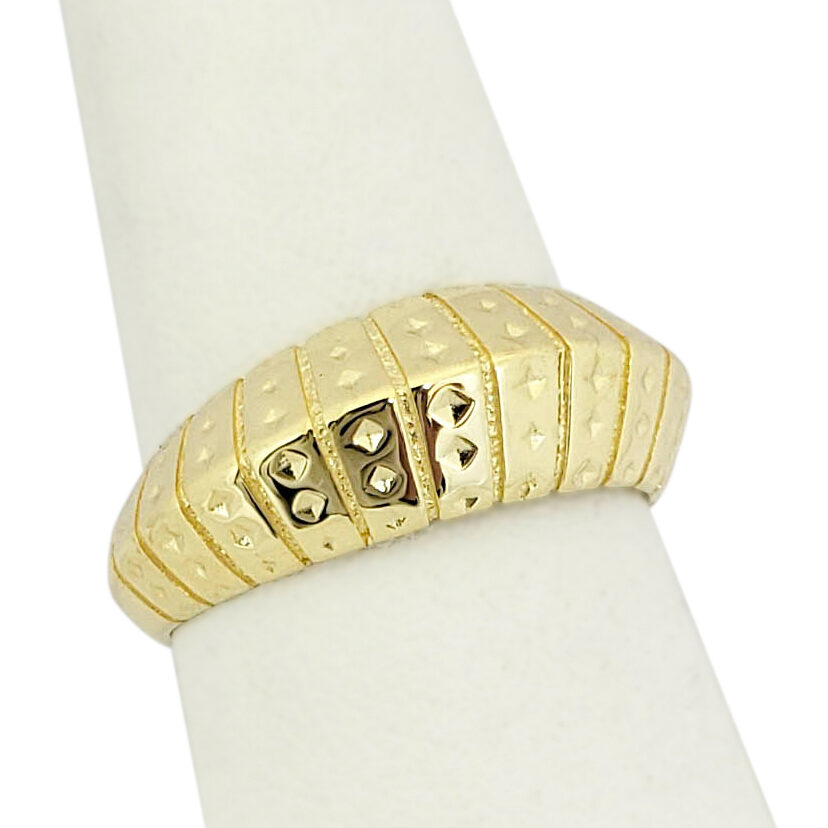 Solid 14K Yellow Gold Dome Ring, Ribbed Pointed Dome Ring, Sizes 5 - 12