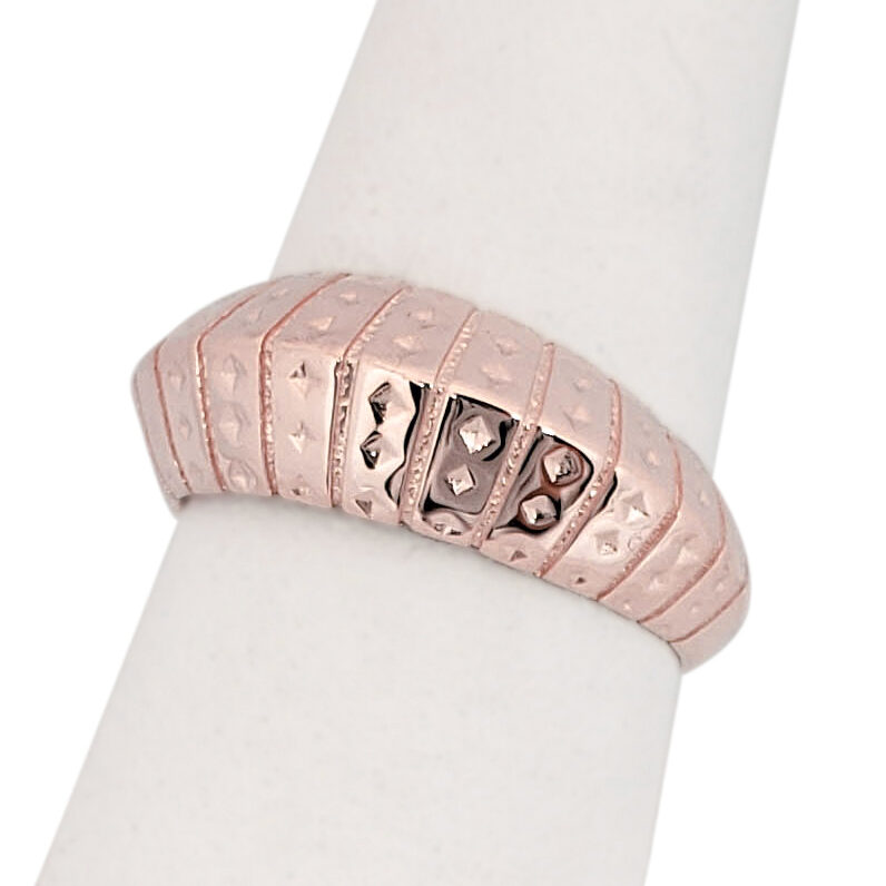 Solid 14K Rose Gold Dome Ring, Ribbed Pointed Dome Ring, Sizes 5 - 12