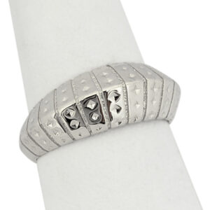 Solid 14K White Gold Dome Ring, Ribbed Pointed Dome Ring, Sizes 5 - 12