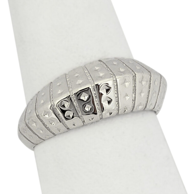 Solid 14K White Gold Dome Ring, Ribbed Pointed Dome Ring, Sizes 5 - 12