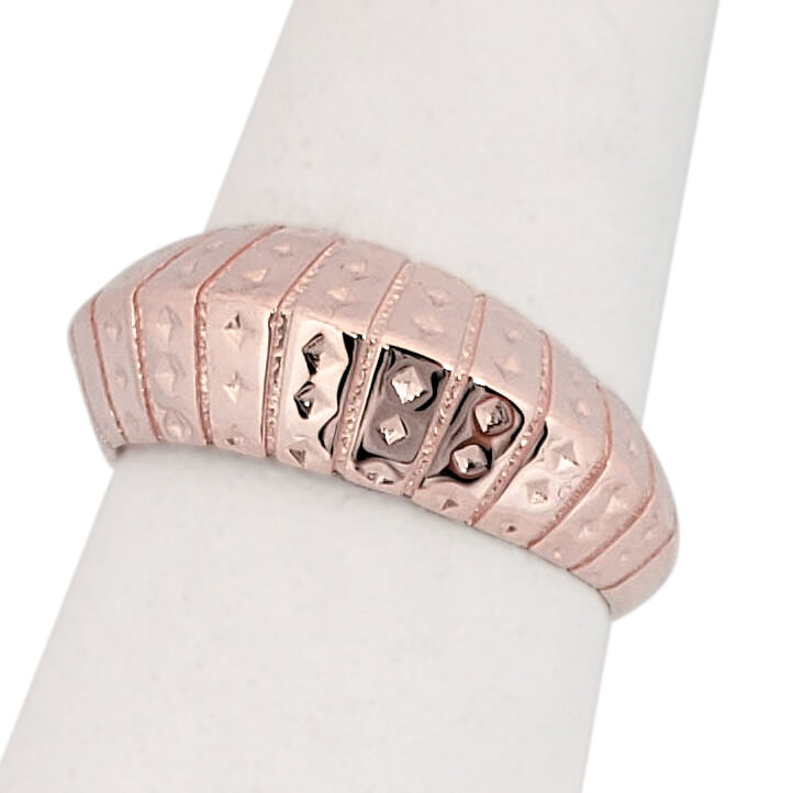 Solid 10K Rose Gold Dome Ring, Ribbed Pointed Dome Ring, Sizes 5 - 12