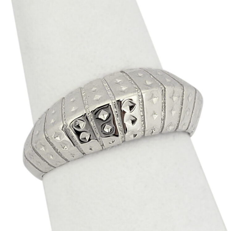 Solid 10K White Gold Dome Ring, Ribbed Pointed Dome Ring, Sizes 5 - 12