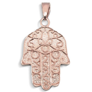 Solid 14K Rose Gold Hamsa Pendant, Filigree, Evil Eye Pendant, 7/8"