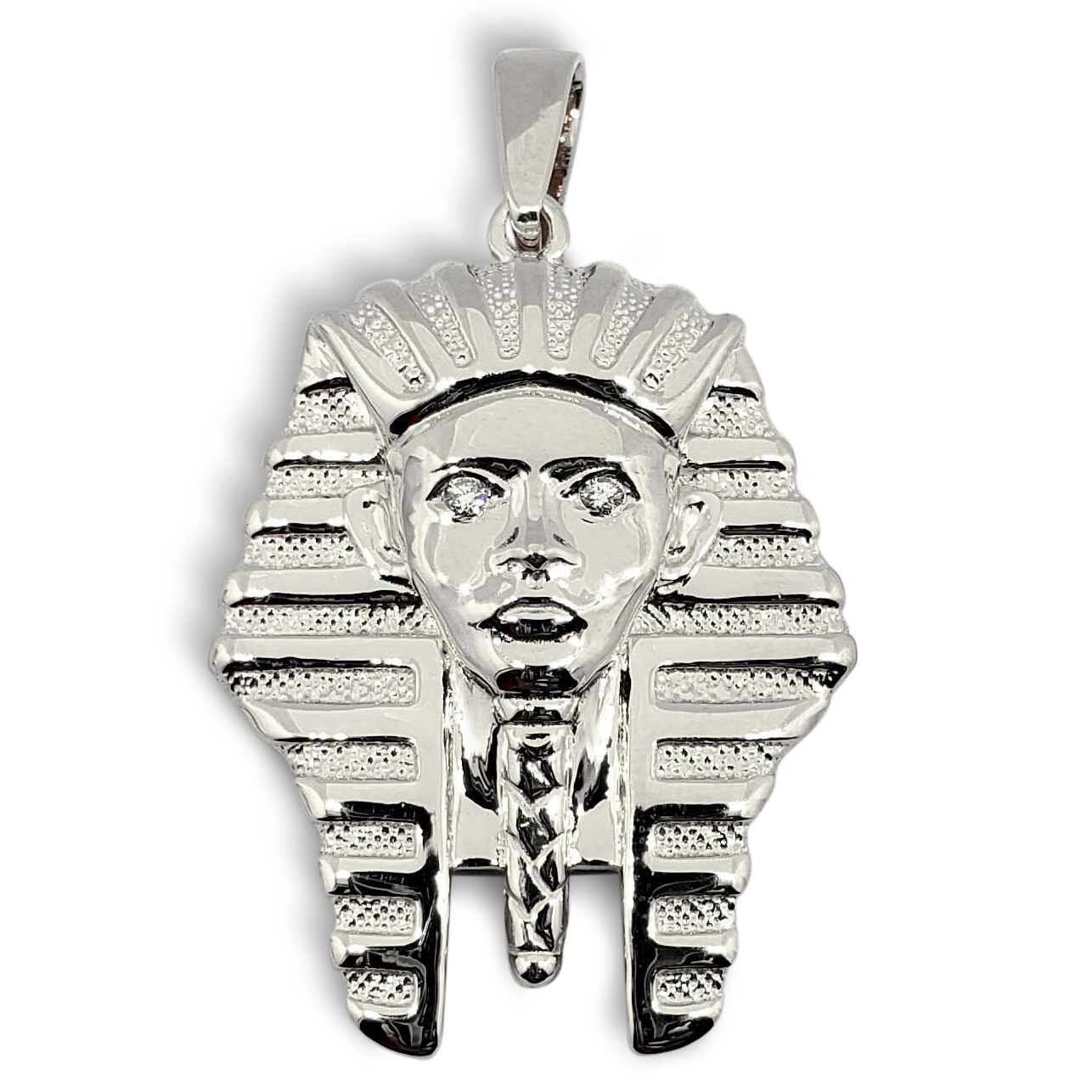 Solid 18K White Gold King Tut Pendant Diamond Pharaoh Pendant, 8.4 grams