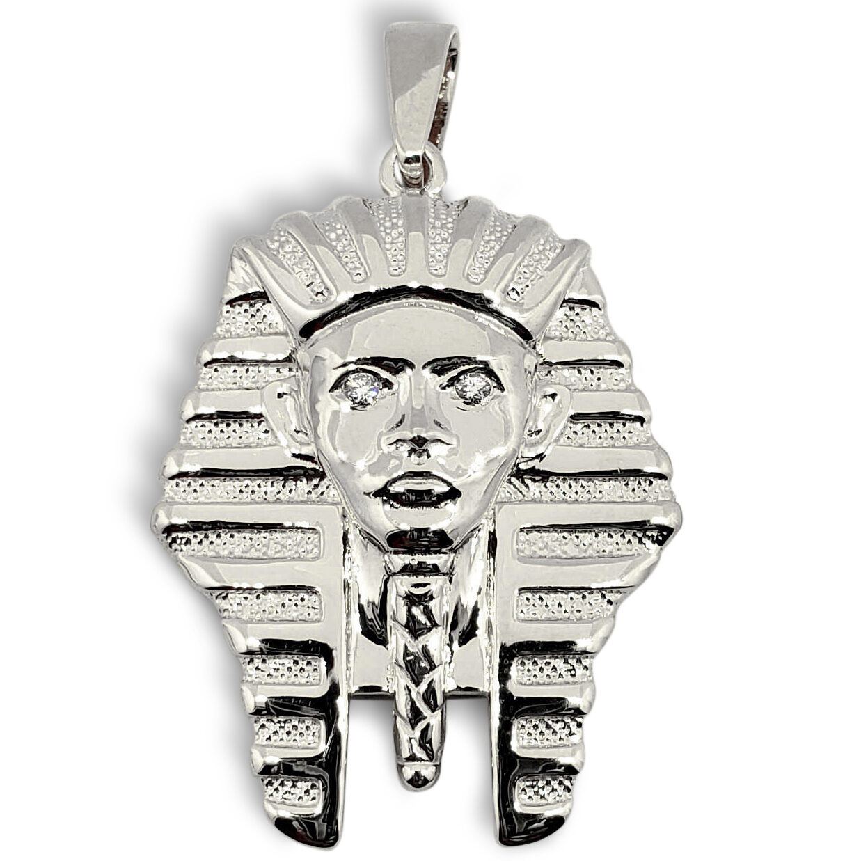 Solid 14K White Gold King Tut Pendant Diamond Pharaoh Pendant, 7.1 grams