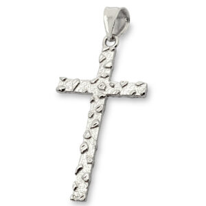 Solid 10K White Gold Nugget Cross Mens Gold Cross Pendant, 1.3 grams, 1 3/8"