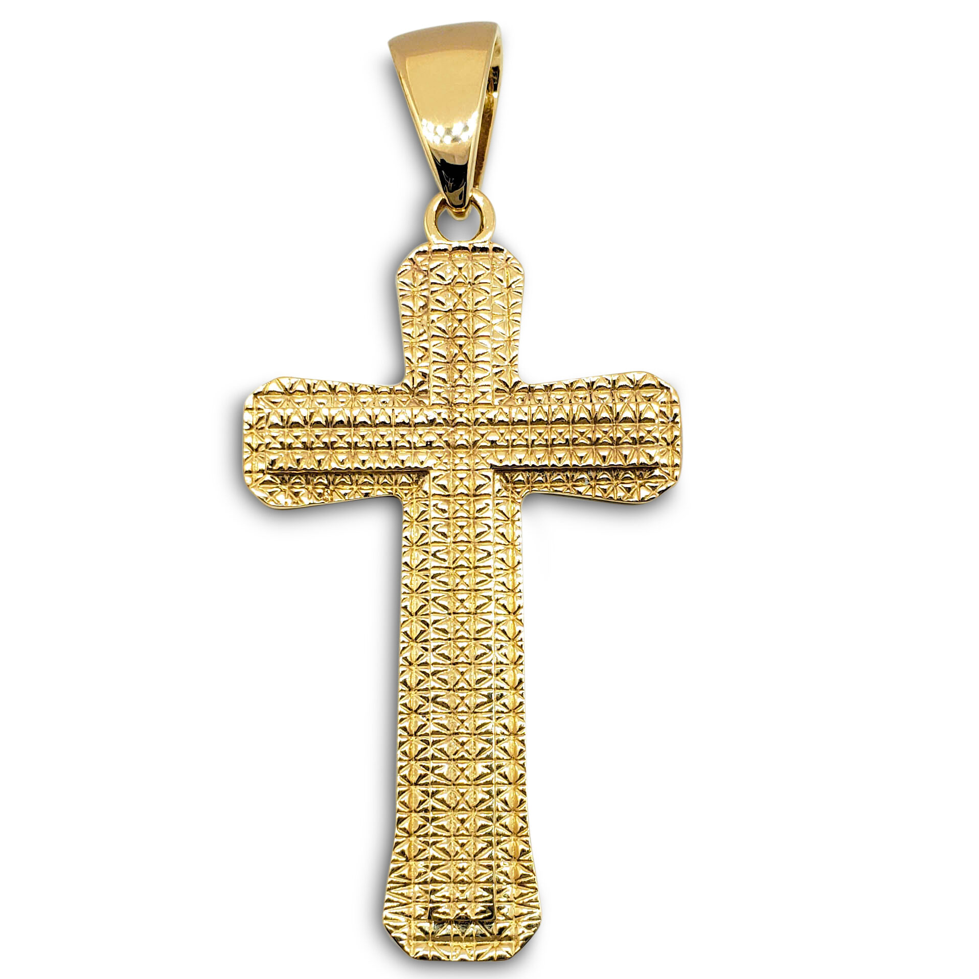 Solid 18K Yellow Gold Cross Pendant Large Diamond Cut, 8.5 grams 2.5"
