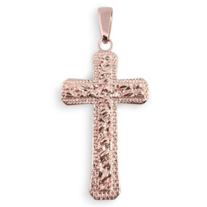 Solid 18K Rose Gold Mens Nugget Cross Mens Gold Cross Pendant, 1.4", 4.6 grams