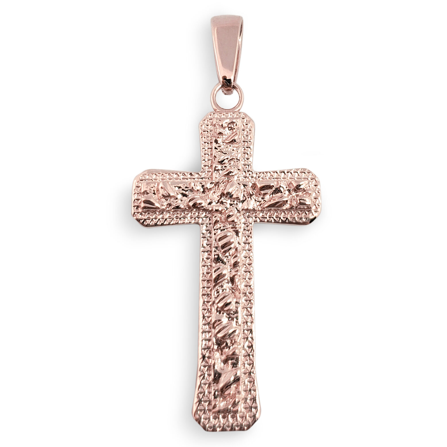 Solid 18K Rose Gold Mens Nugget Cross Mens Gold Cross Pendant, 1.4", 4.6 grams