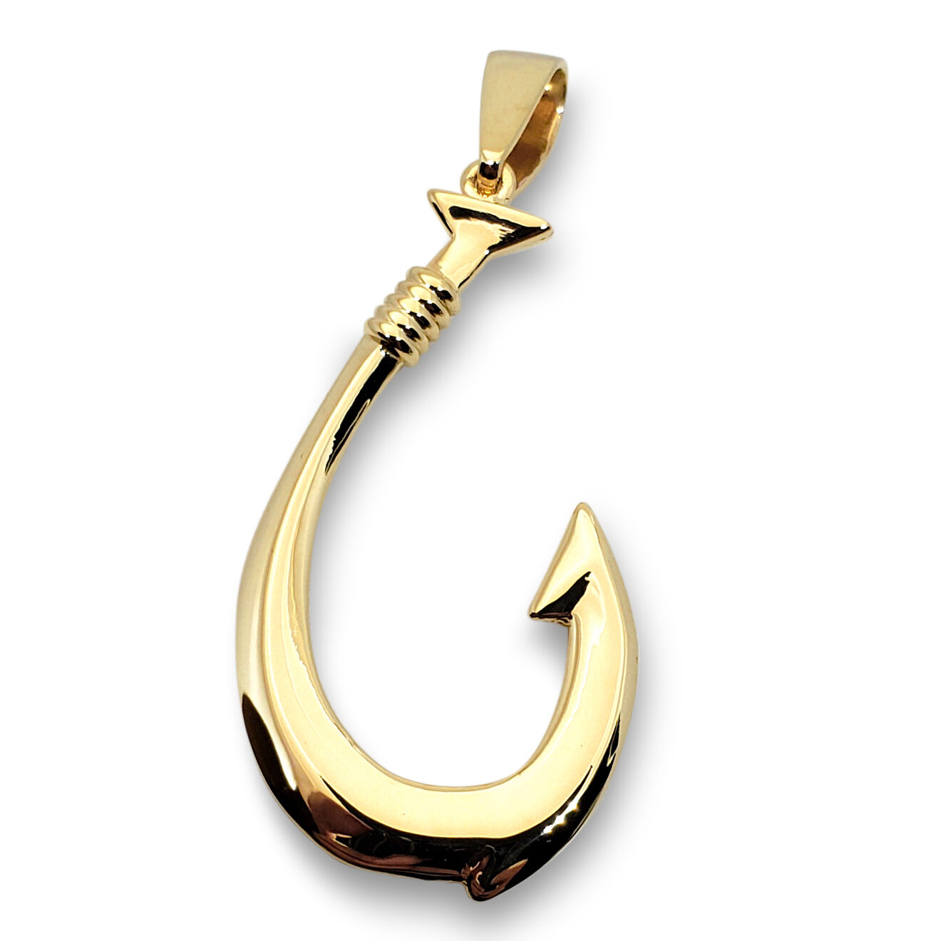 Solid 18K Yellow Gold Fish Hook Pendant, 1.75 Inch, 4.5 Grams, Hawaiian Fish Hook Jewelry, Hawaiian Makau, Hei Matau, Polynesian Pendant