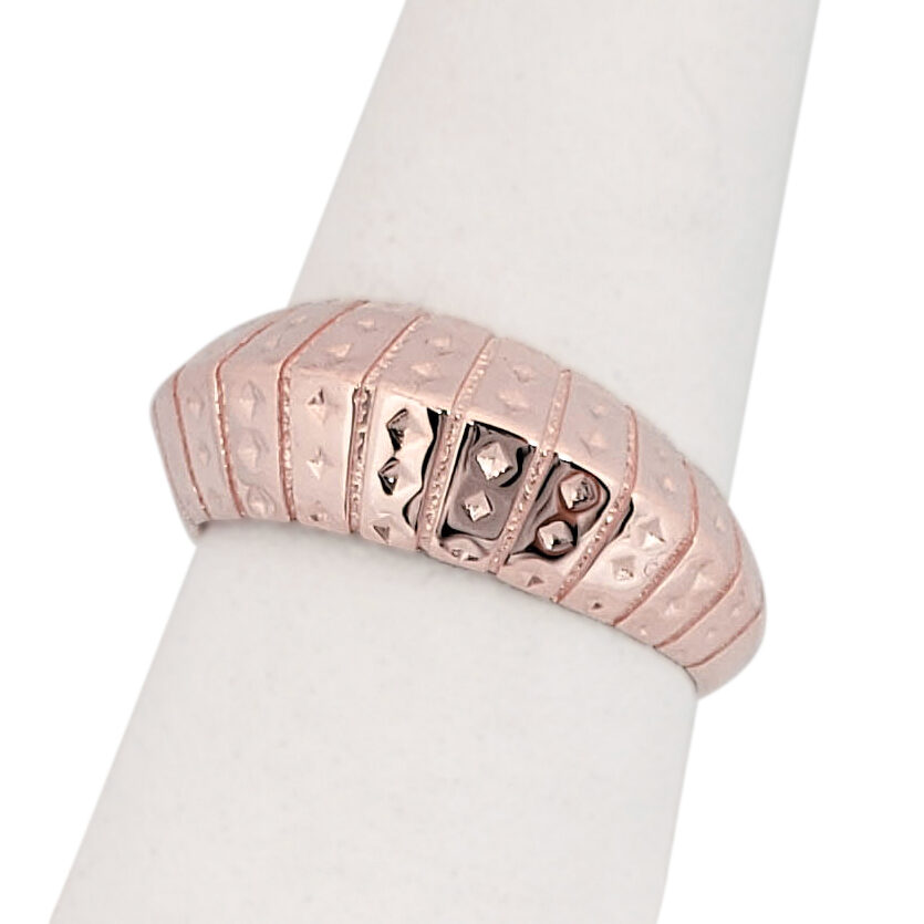 Solid 18K Rose Gold Dome Ring, Ribbed Pointed Dome Ring, Sizes 5 - 12