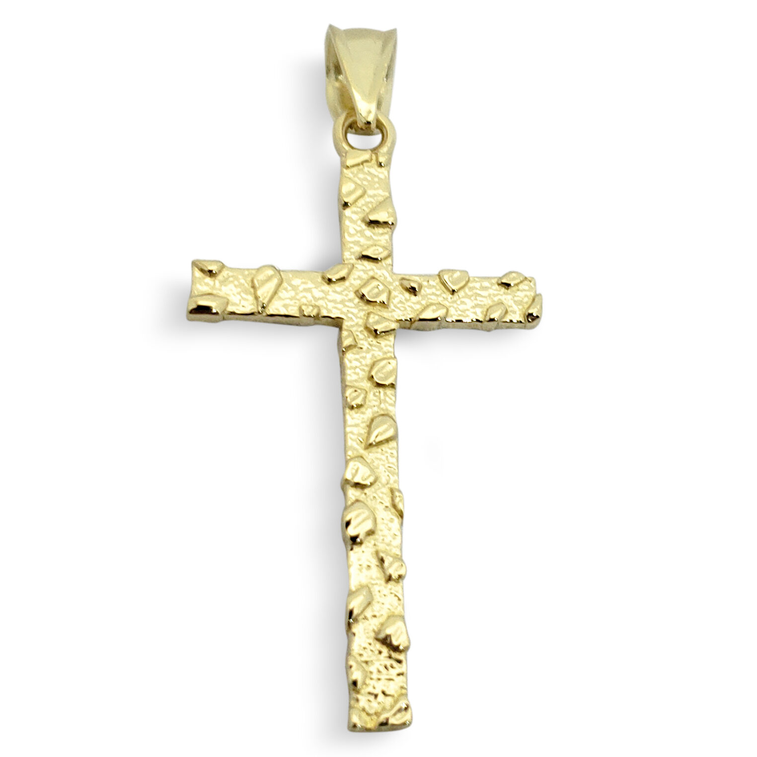 Solid 10K Yellow Gold Nugget Cross Mens Gold Cross Pendant, 1.3 grams, 1 3/8"