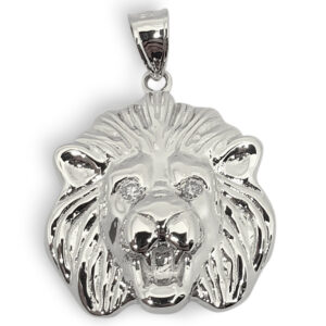 Solid 10K White Gold Mens Lion Head Pendant Charm, 19mm, 3.0 grams