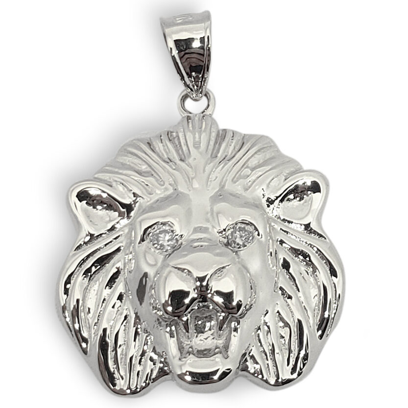 Solid 10K White Gold Mens Lion Head Pendant Charm, 19mm, 3.0 grams