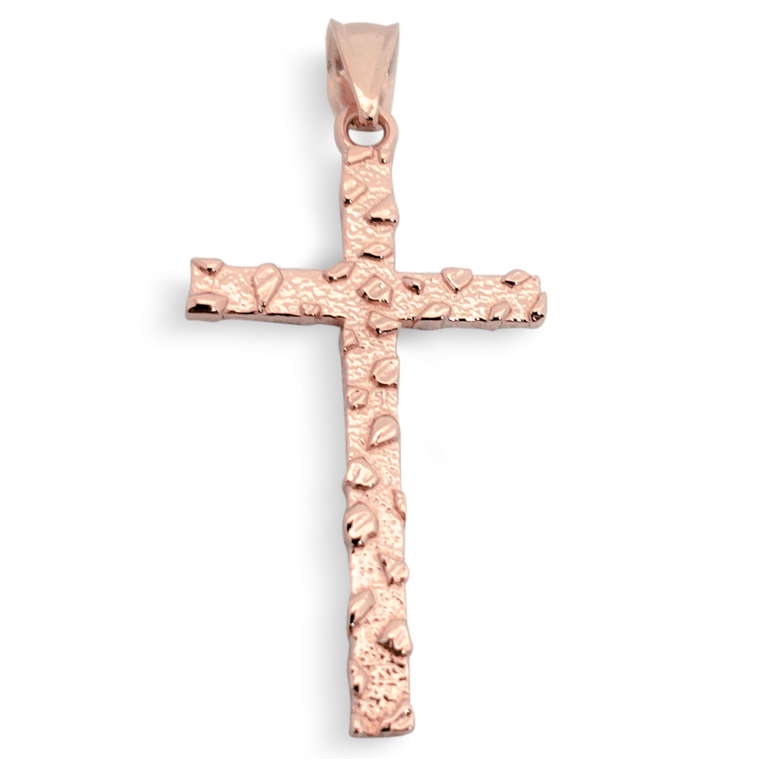 Solid 14K Rose Gold Nugget Cross Mens Gold Cross Pendant, 1.5 grams, 1 3/8"