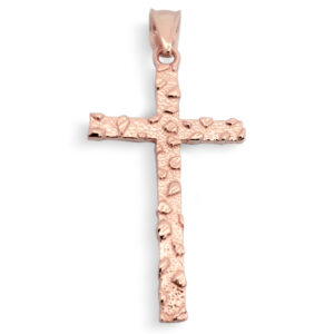 Solid 10K Rose Gold Nugget Cross Mens Gold Cross Pendant, 1.3 grams, 1 3/8"