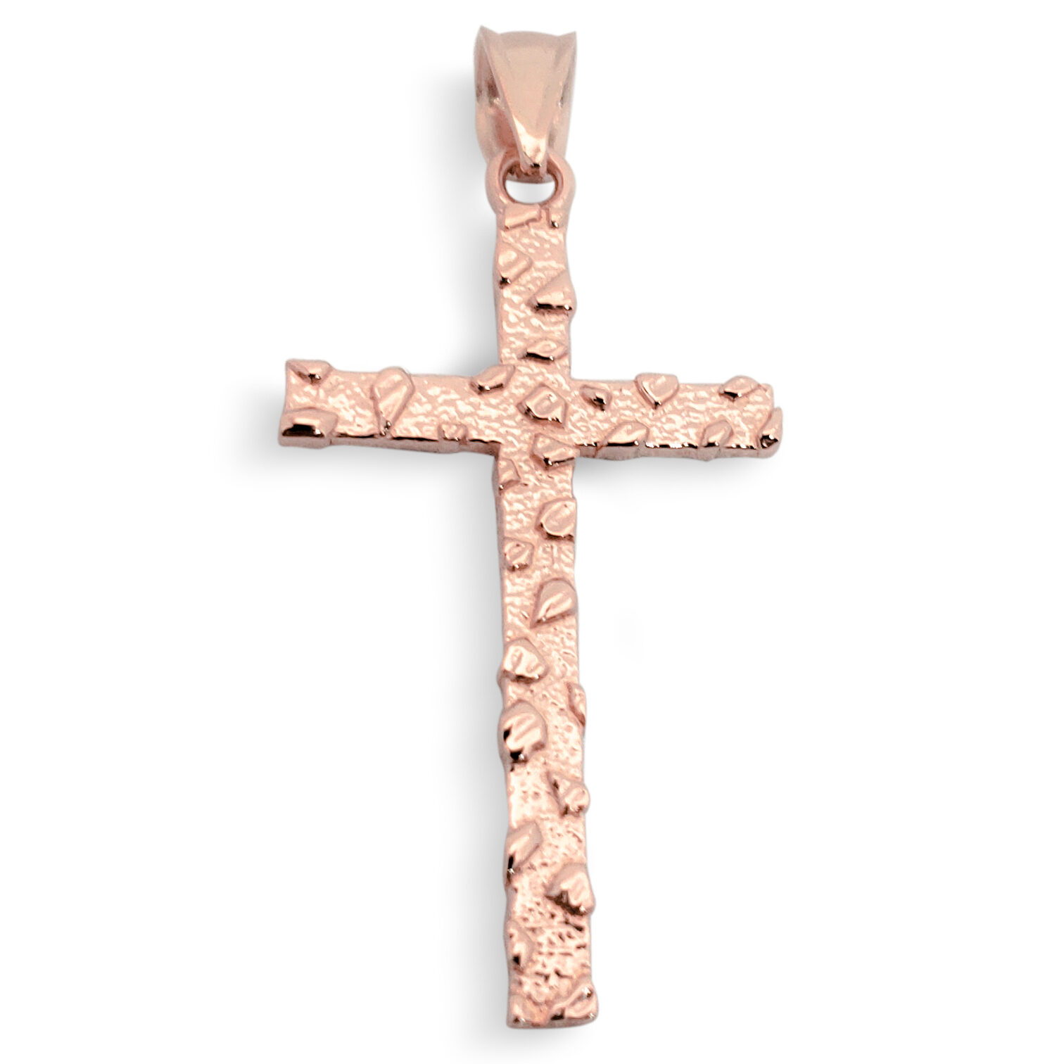 Solid 10K Rose Gold Nugget Cross Mens Gold Cross Pendant, 1.3 grams, 1 3/8"