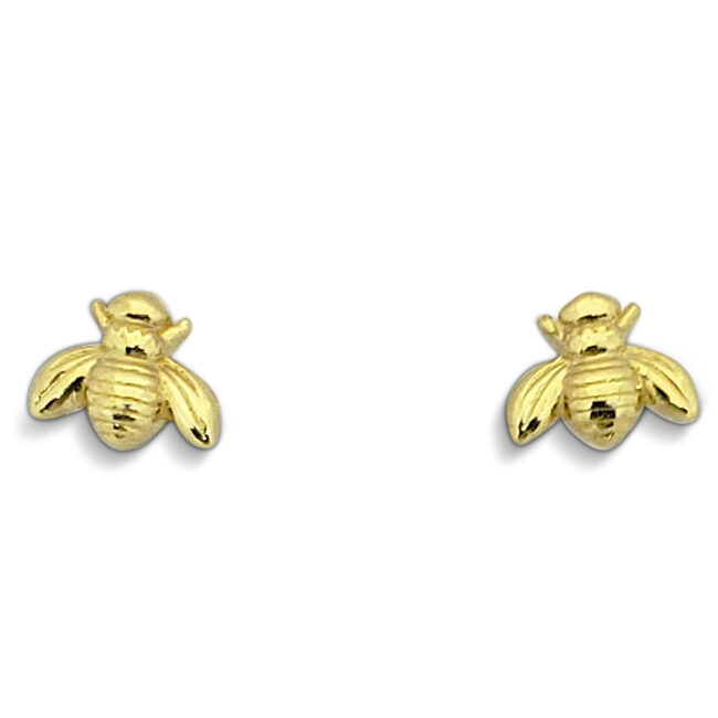 Solid 14K Yellow Gold Bee Earrings Honey Bee, Small, 7mm, Dainty, Bumble Bee