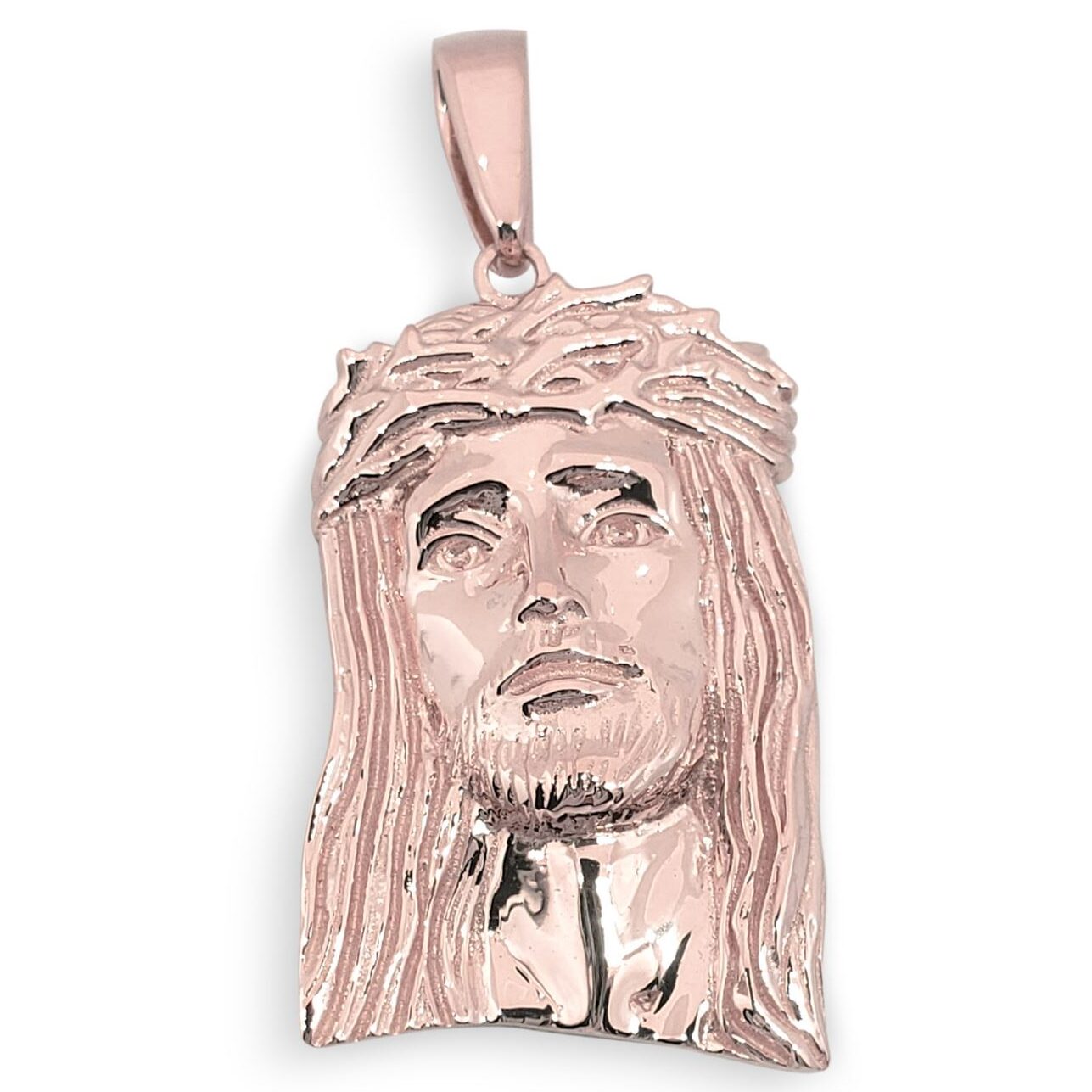 Solid 18K Rose Gold Jesus Piece Gold Jesus Pendant 1 1/8"