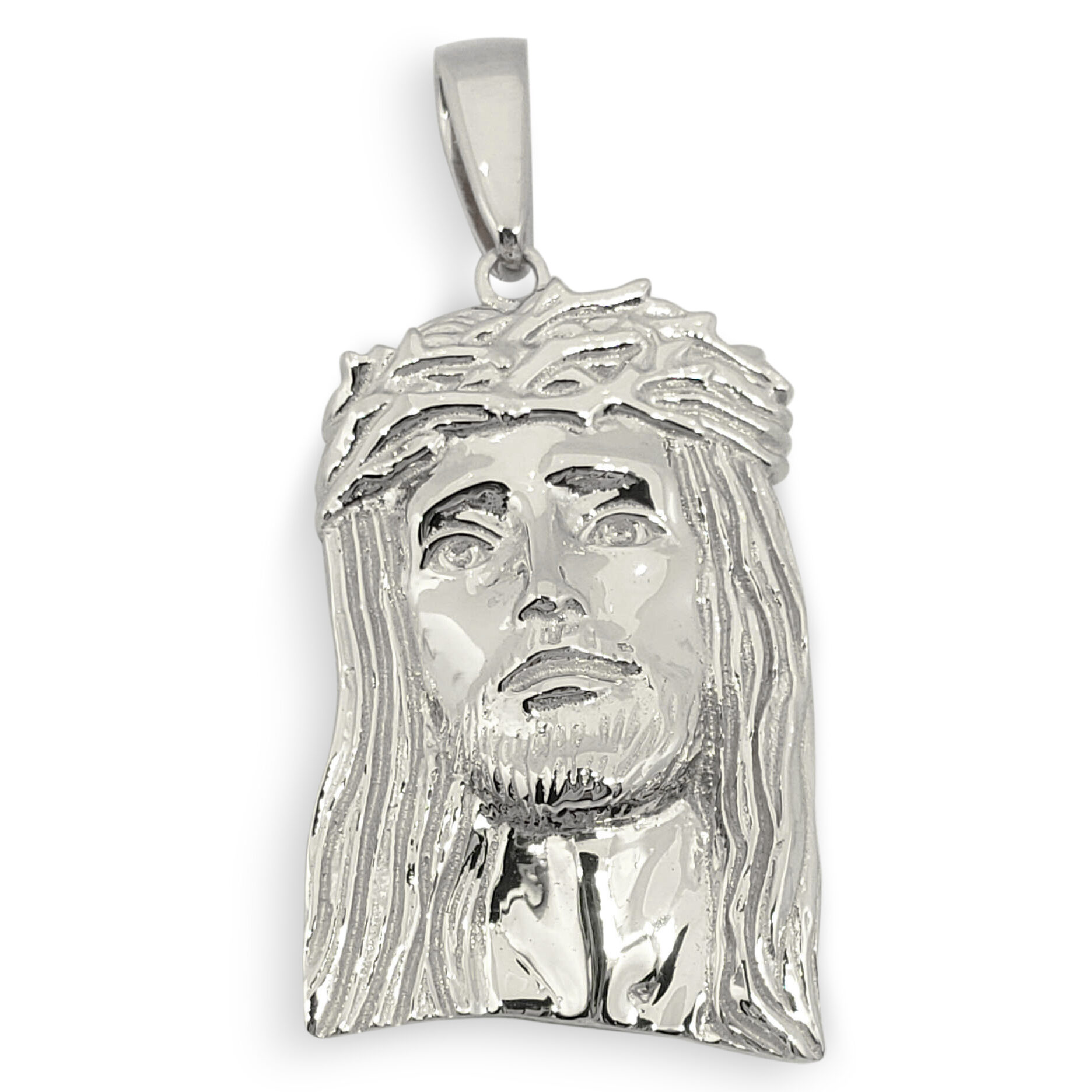 Solid 18K White Gold Jesus Piece Gold Jesus Pendant 1 1/8"