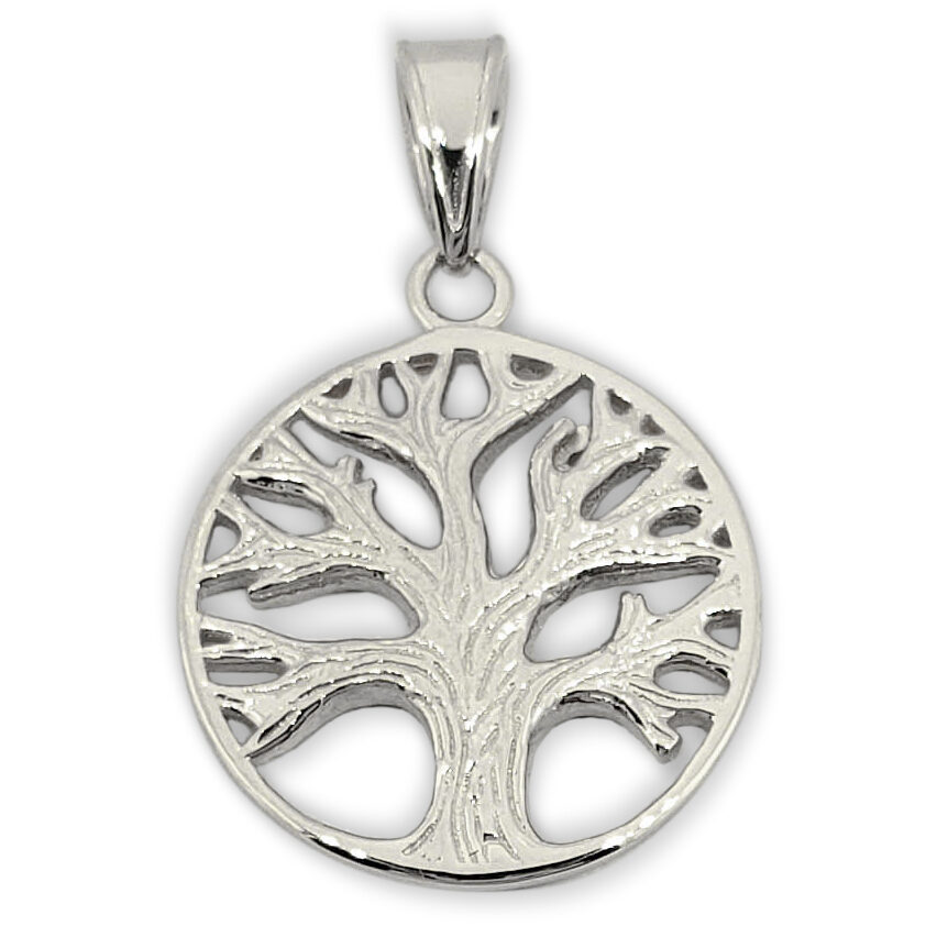 Solid 14K White Gold Tree of Life Pendant, 1.9 grams