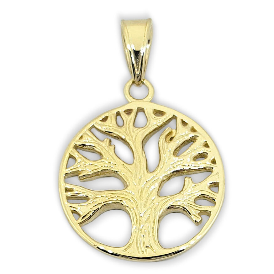 Solid 14K Yellow Gold Tree of Life Pendant, 2.0 grams