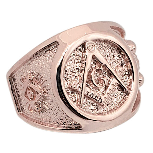 Solid 10K Rose Gold Freemason Ring, Masonic Double Headed Eagle Ring, Size 5 - 15