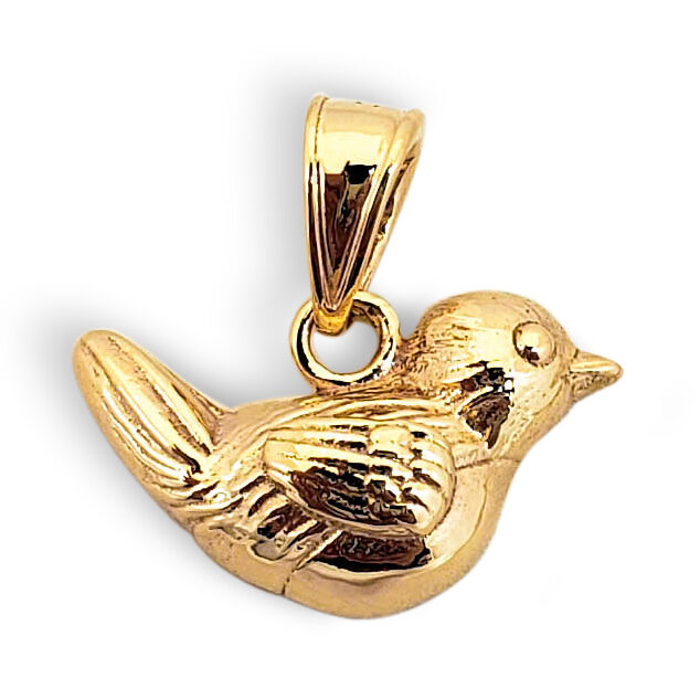 Solid 18K Yellow Gold Robin Bird Pendant Charm, Small