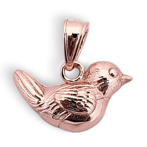 Solid 18K Rose Gold Robin Bird Pendant Charm, Small