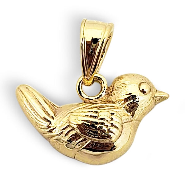 Solid 14K Yellow Gold Robin Bird Pendant Charm, Small